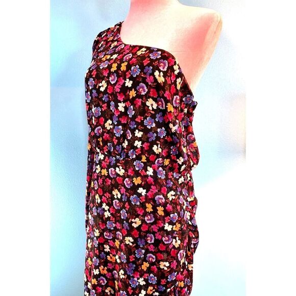 NWOT ASTR The Label Calista Floral Blue Red Ditsy One Shoulder Midi Dress L - Picture 8 of 13